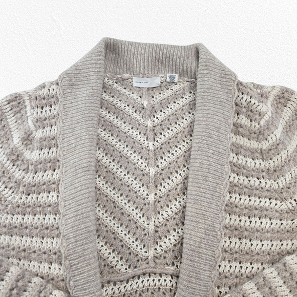 Sleeping on Snow Cream Taupe Striped Wool Blend Belted Cardigan Sweater Size XL - Picture 3 of 8